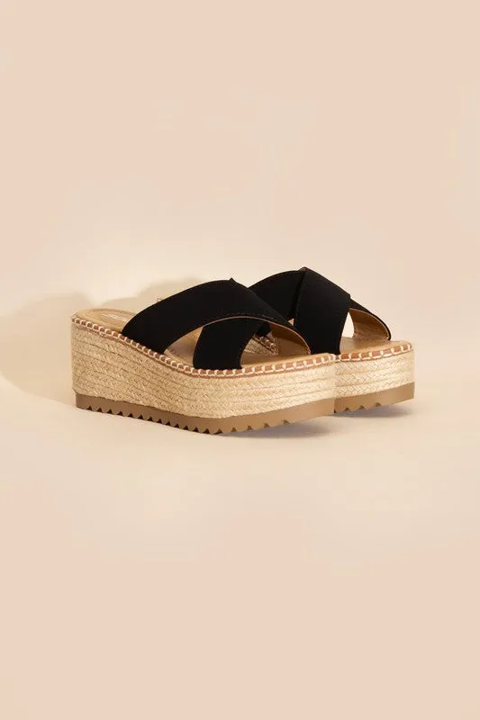 Raffia Crisscross Platform Slides