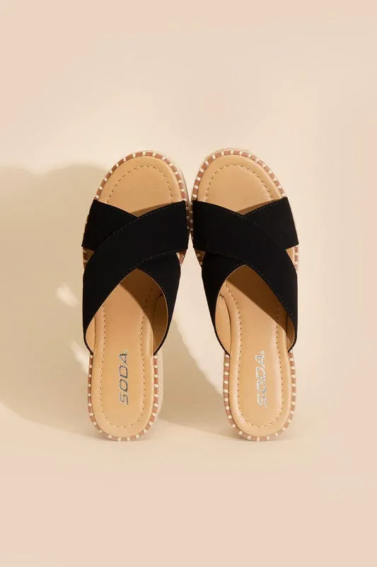 Raffia Crisscross Platform Slides