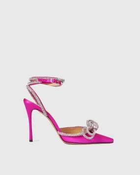 Rina Crystal Bow Satin Strap Pumps In Pink