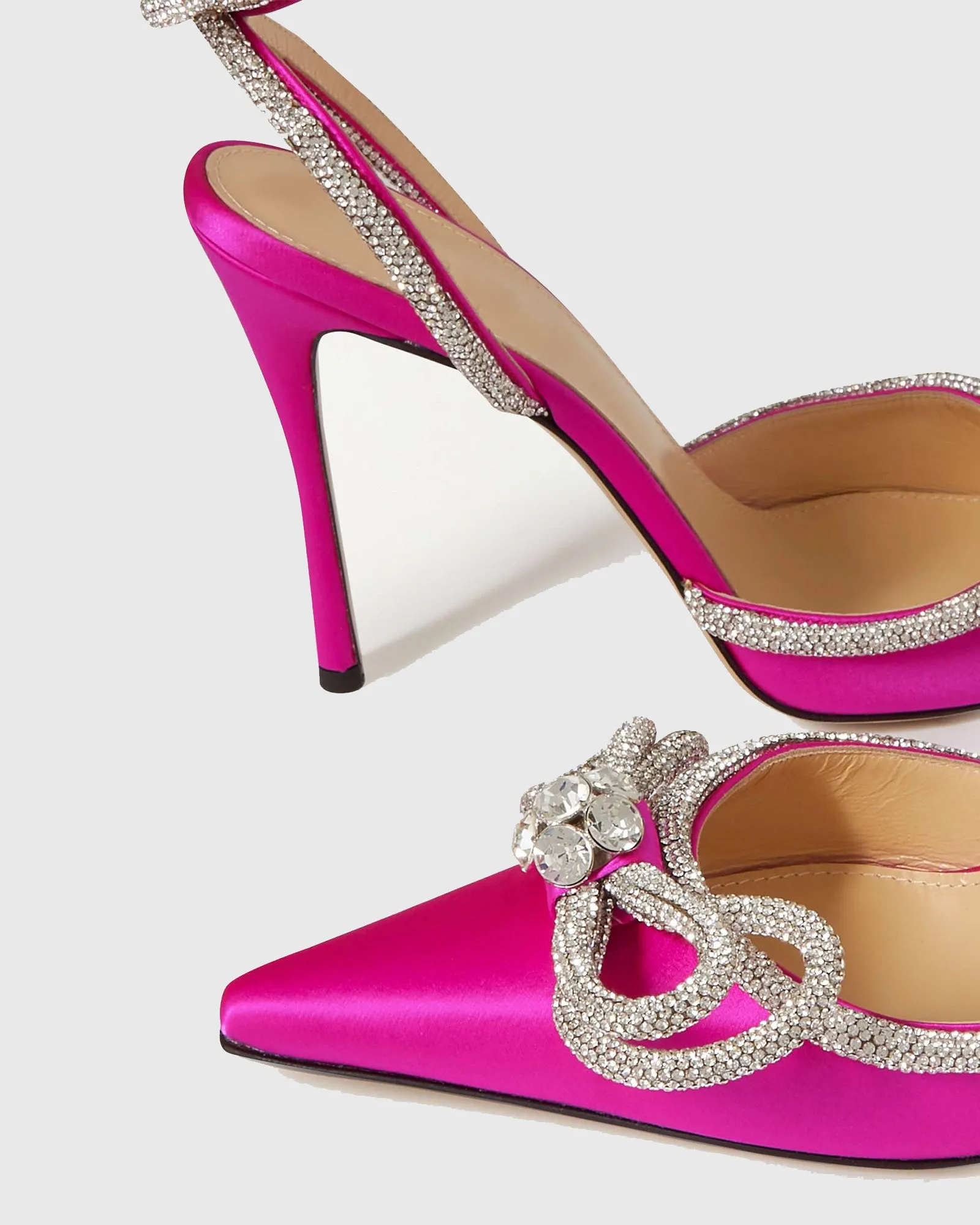 Rina Crystal Bow Satin Strap Pumps In Pink