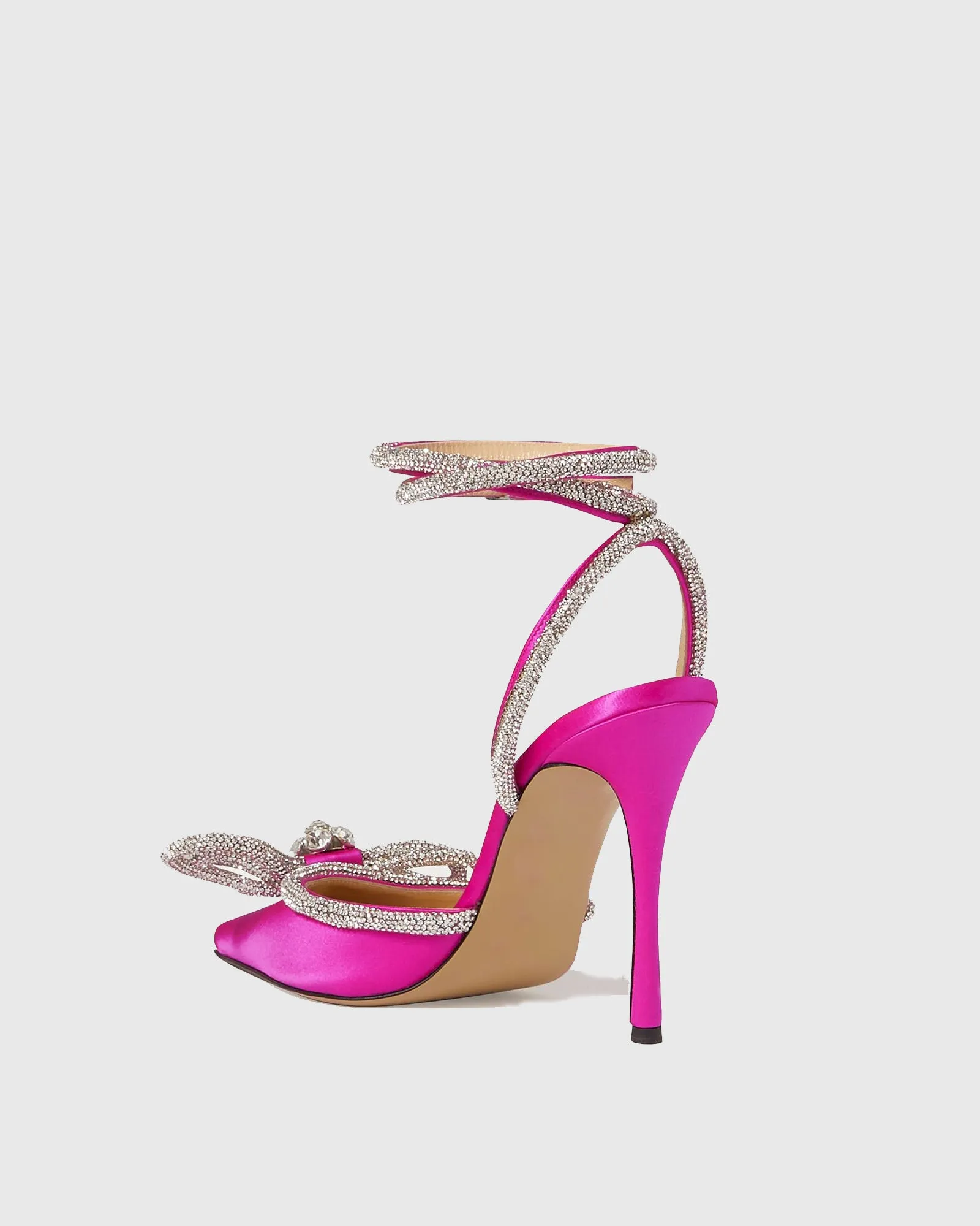 Rina Crystal Bow Satin Strap Pumps In Pink
