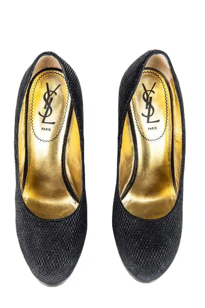 Saint Laurent Black Metallic Tribute Two Pumps Size US 8 | EU 38