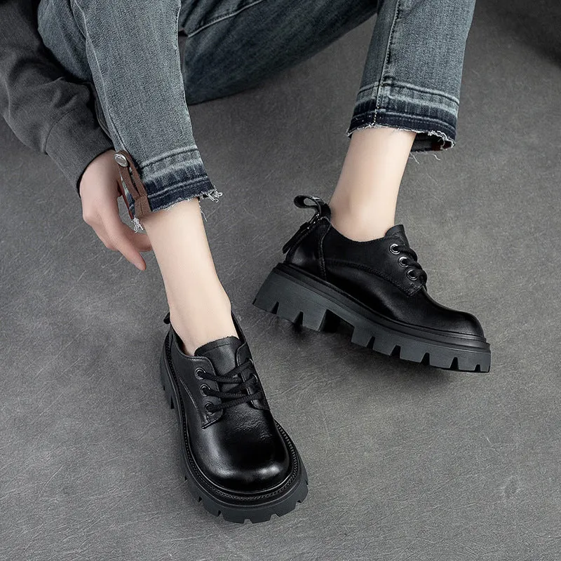 Spring NEW Back Zipper Low Top Mori Style Casual Retro Style Loafers Muffin Bottom Shoes