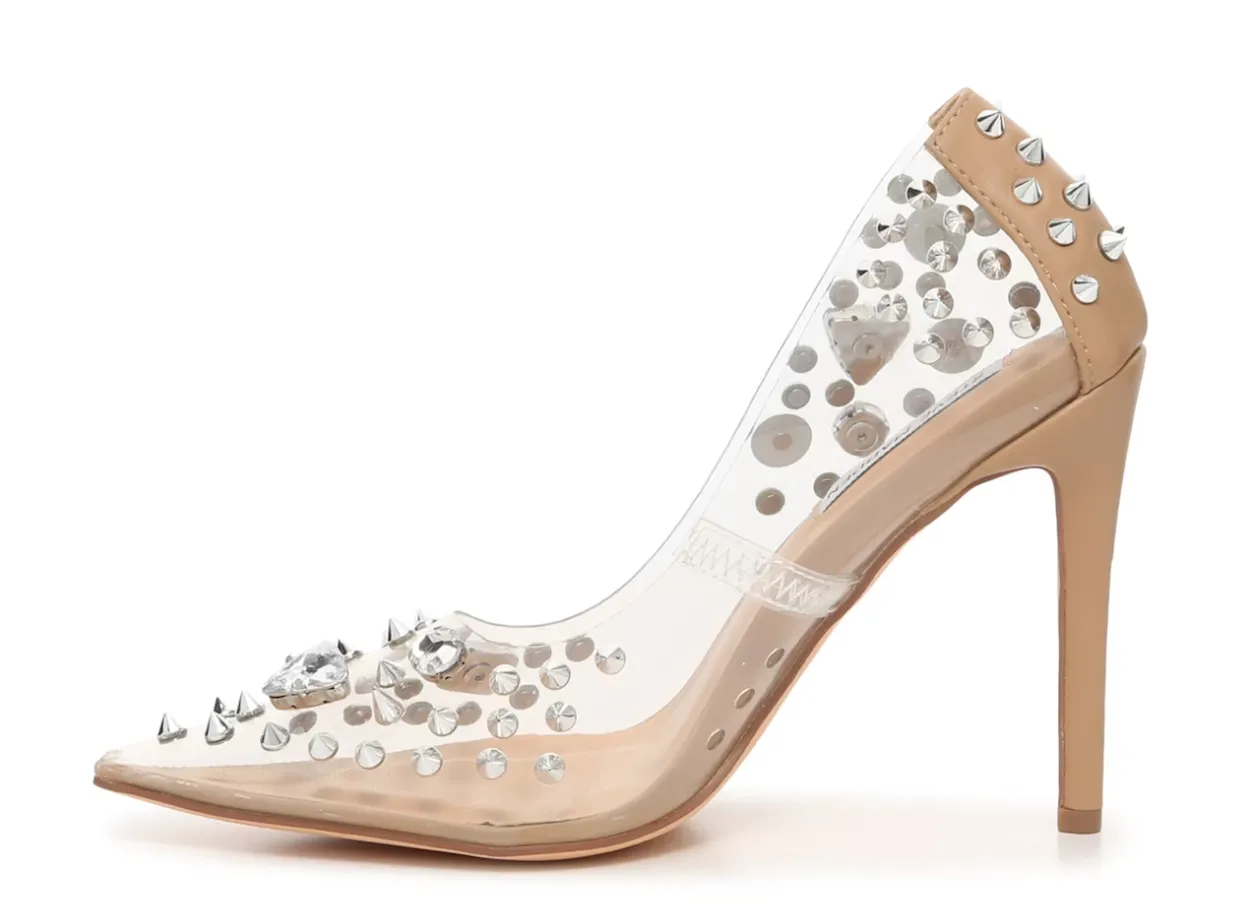Steve Madden Nomah Silver Multi Fashion Slip On Stiletto Stud Dress Pump Shoes