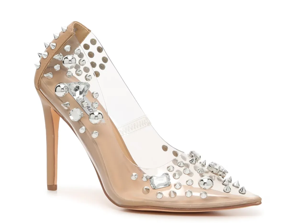 Steve Madden Nomah Silver Multi Fashion Slip On Stiletto Stud Dress Pump Shoes