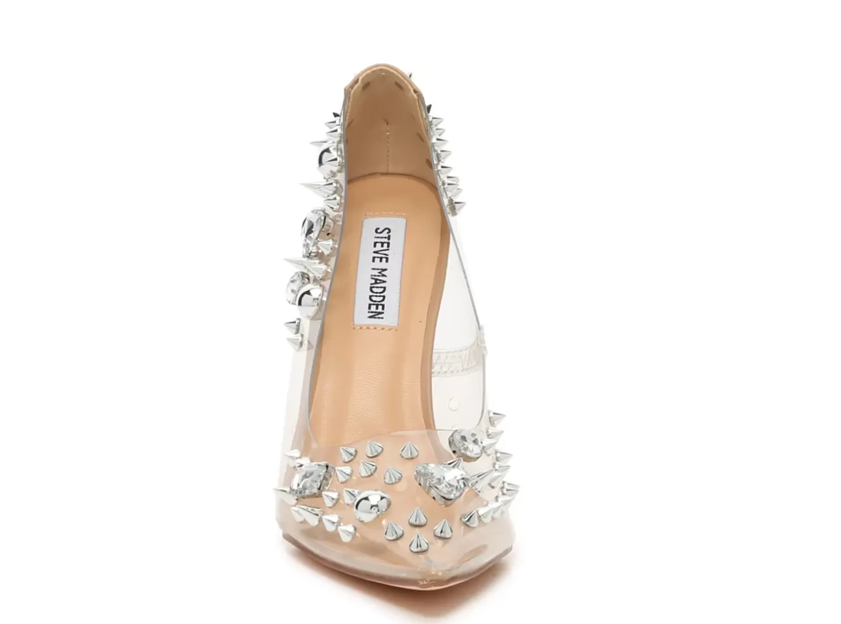 Steve Madden Nomah Silver Multi Fashion Slip On Stiletto Stud Dress Pump Shoes