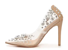 Steve Madden Nomah Silver Multi Fashion Slip On Stiletto Stud Dress Pump Shoes