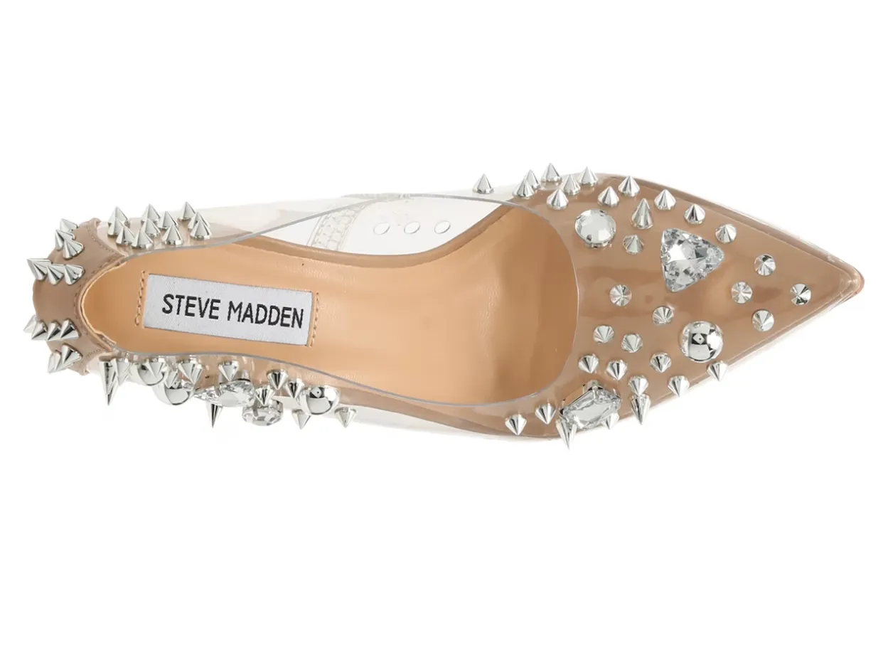 Steve Madden Nomah Silver Multi Fashion Slip On Stiletto Stud Dress Pump Shoes