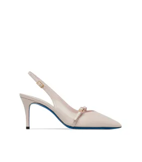 Straped sand color shiny leather slingback pumps