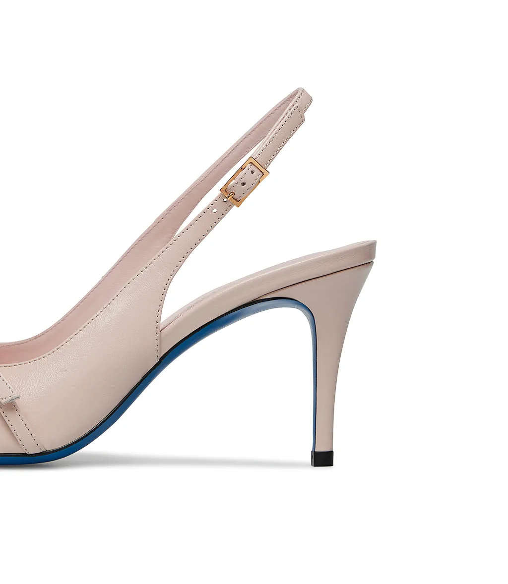 Straped sand color shiny leather slingback pumps