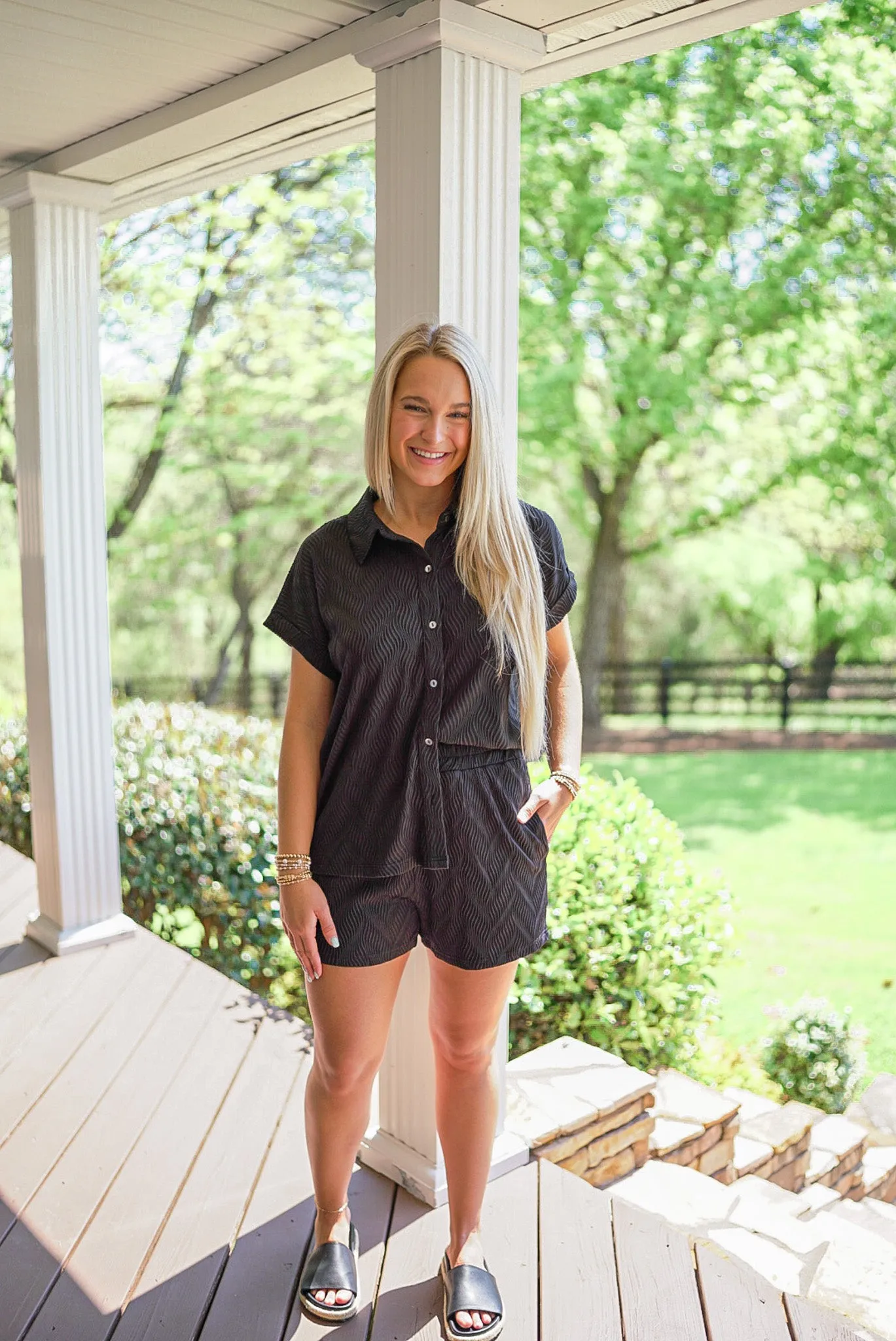 Summer Vibes Black Textured Top