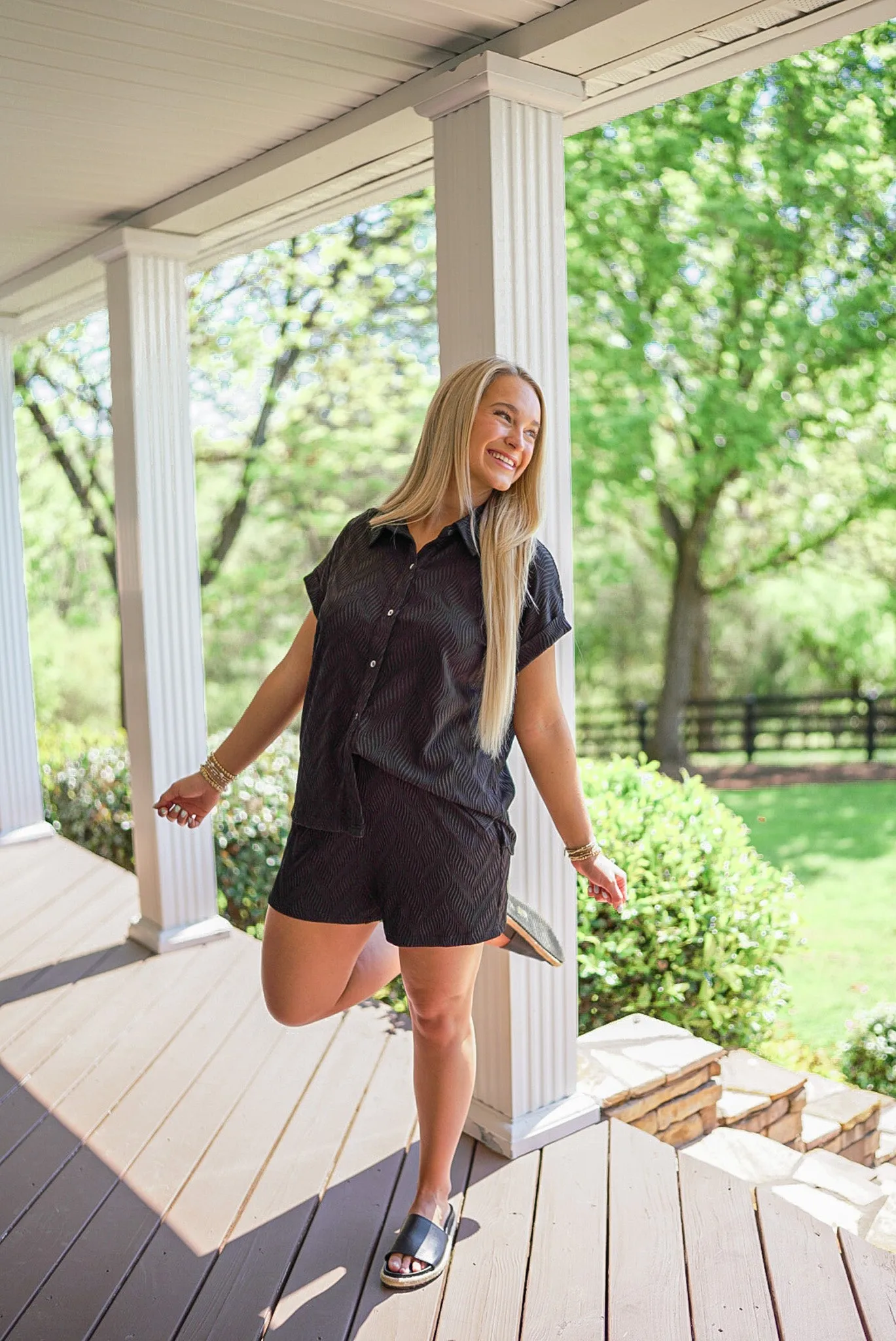 Summer Vibes Black Textured Top