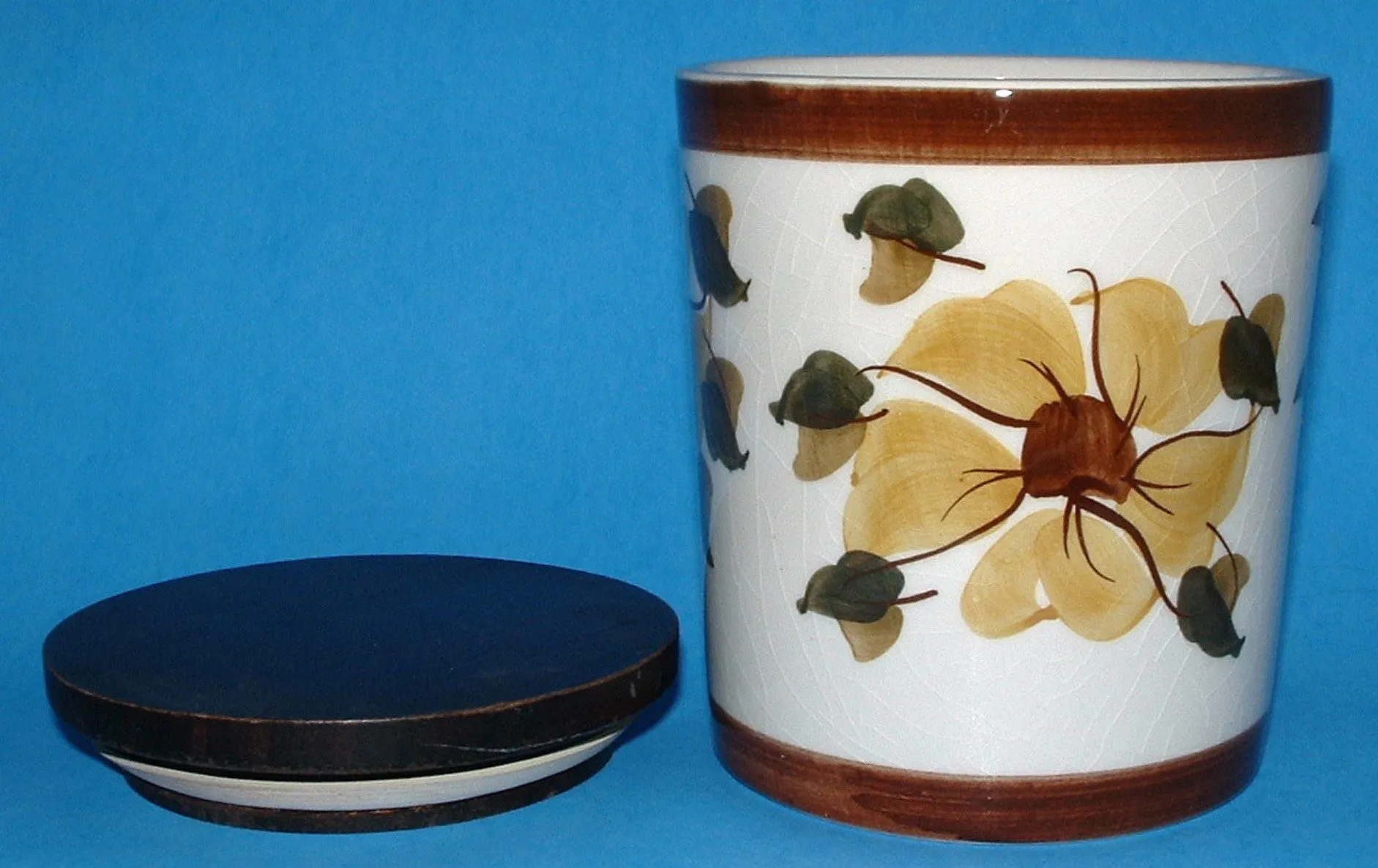 Tea Caddy Retro Ceramic And Wood England 1960s Mid Century Colors