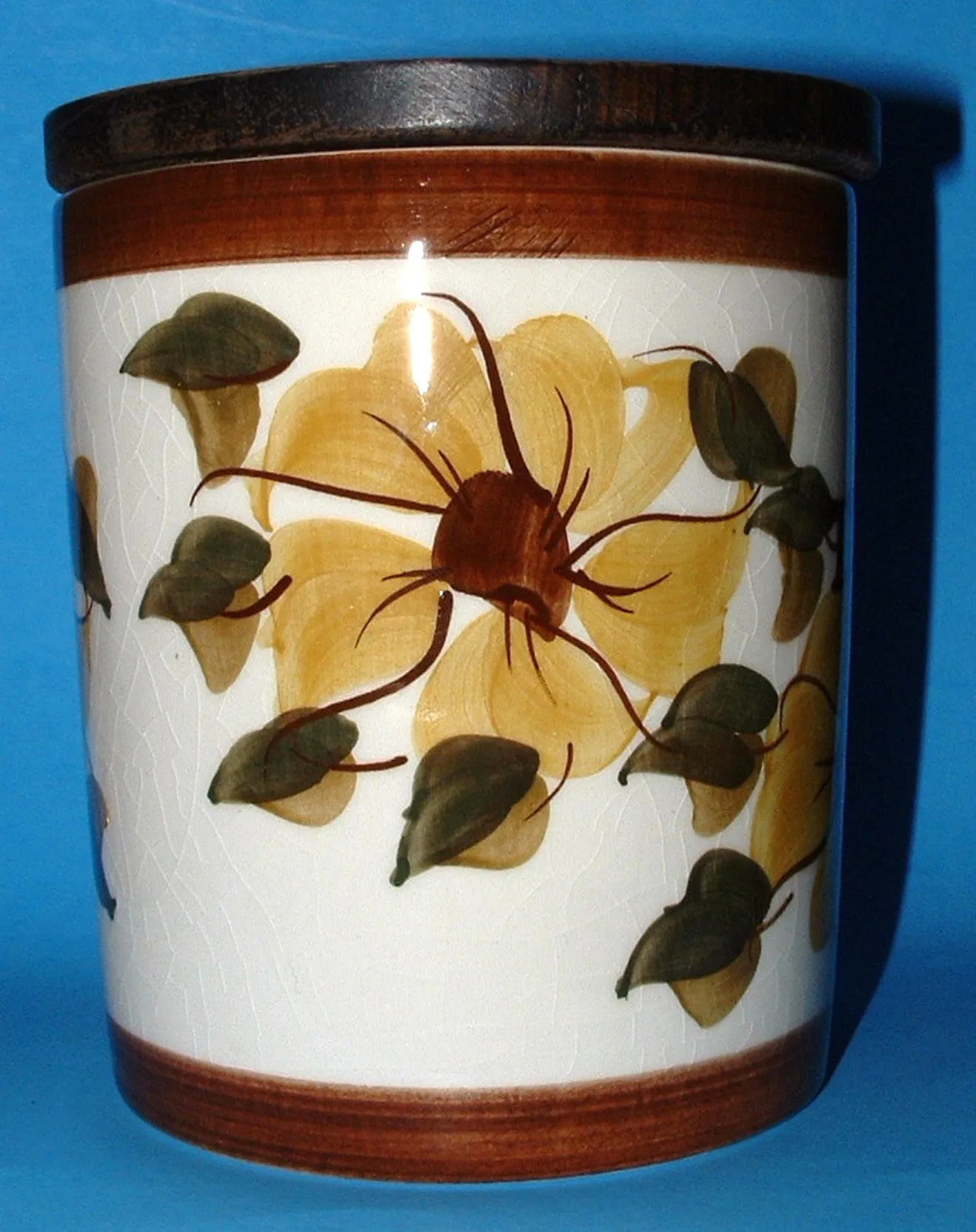 Tea Caddy Retro Ceramic And Wood England 1960s Mid Century Colors