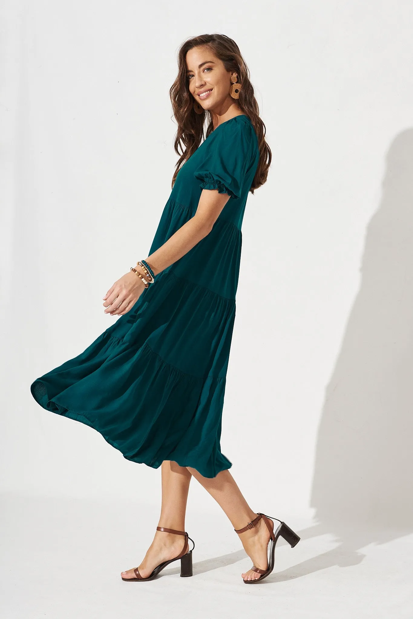 Teal Tiered Midi Dress - Stylish and Elegant