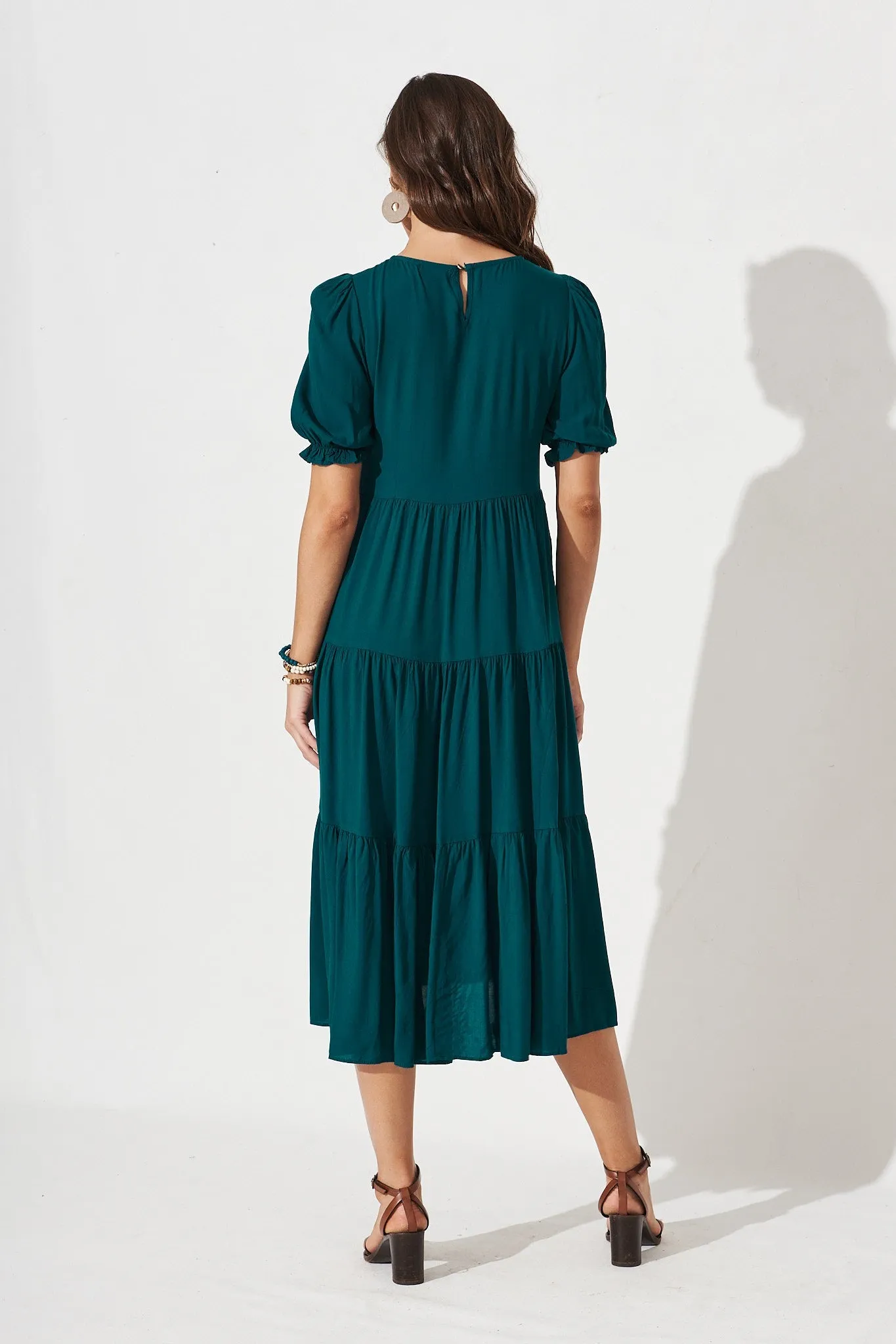 Teal Tiered Midi Dress - Stylish and Elegant