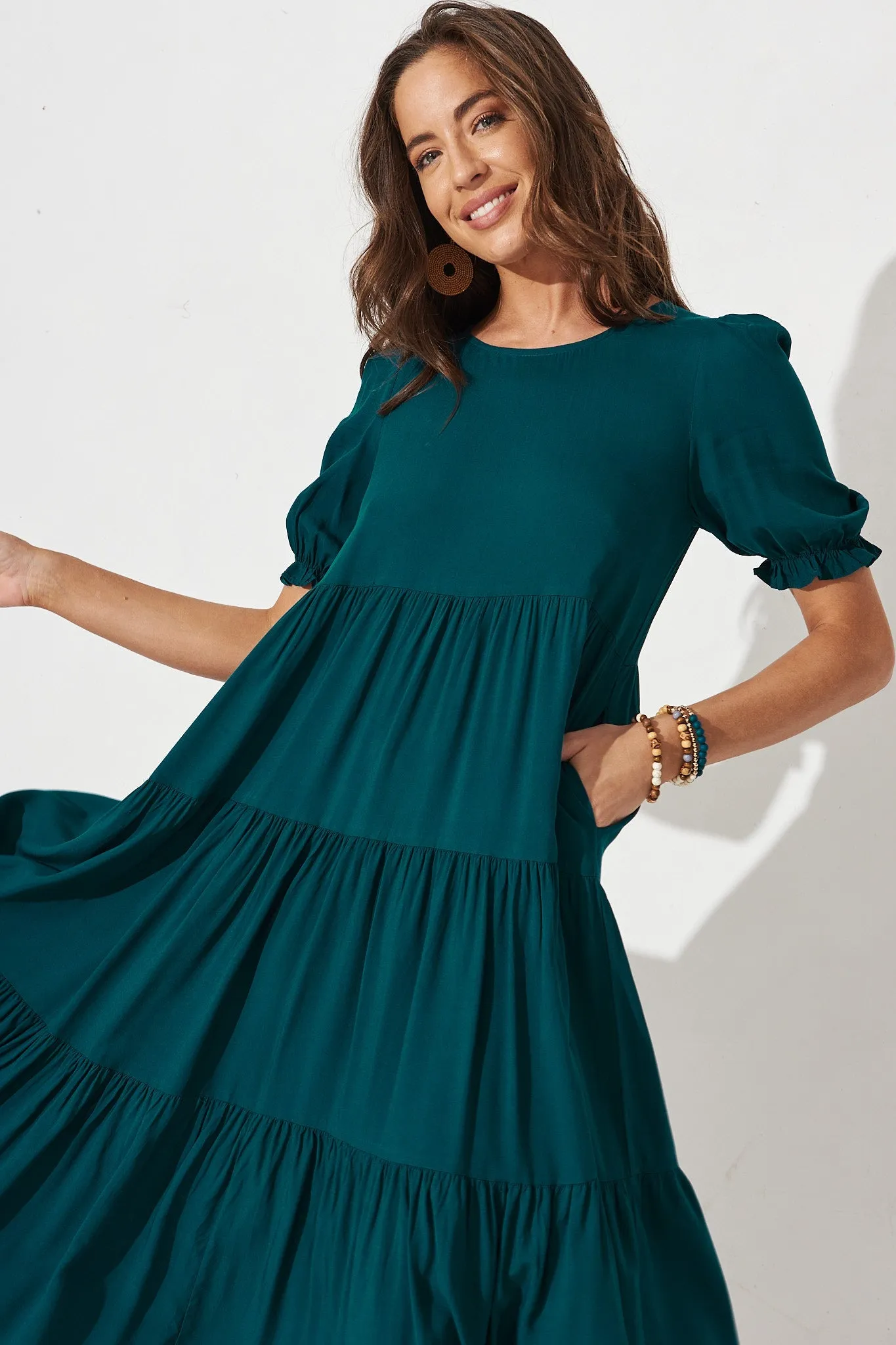 Teal Tiered Midi Dress - Stylish and Elegant