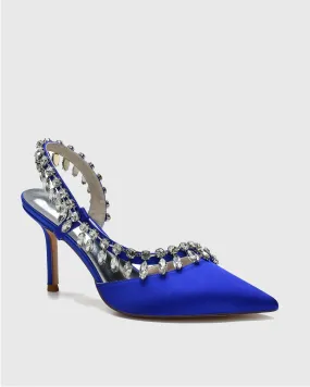 Vanida Fringe Diamond Lace Up Pumps  In Royal Blue