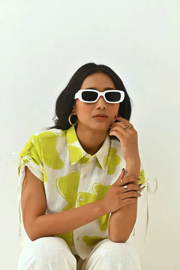 White Floral Printed Women's Crop Shirt