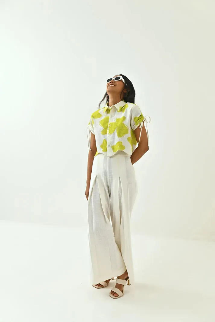 White Floral Printed Women's Crop Shirt