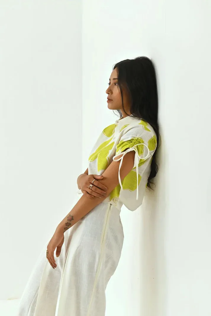 White Floral Printed Women's Crop Shirt