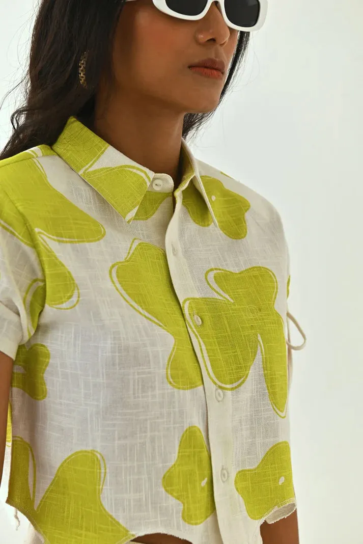White Floral Printed Women's Crop Shirt