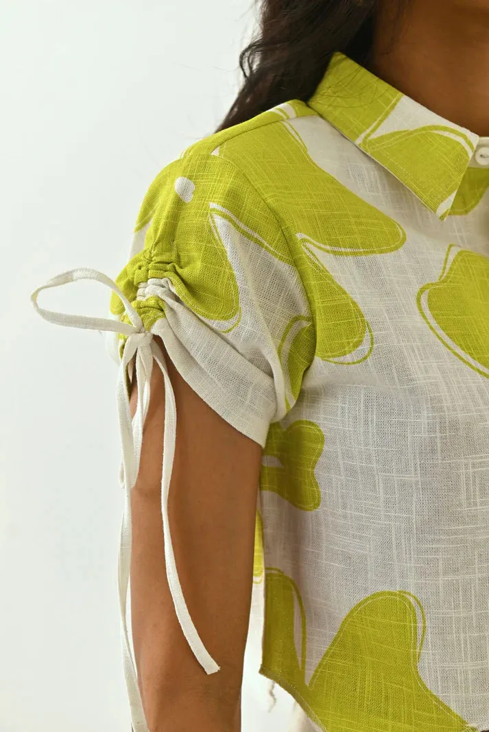 White Floral Printed Women's Crop Shirt