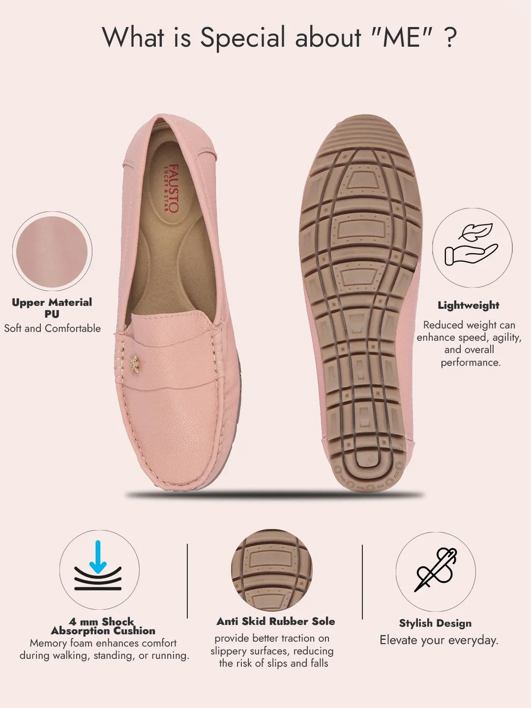 Women Rose Pink Textured Flat Comfortable Lightweight Slip On Loafers|Office Shoe|Slip On Shoe|Anti Skid Rubber Sole