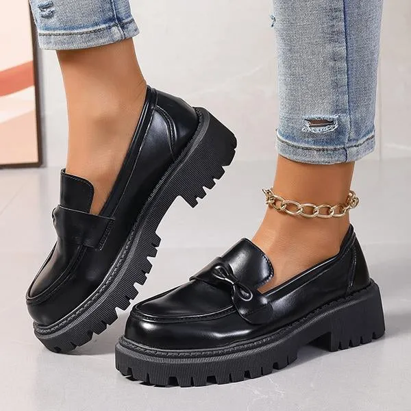 Women’s Casual Black Platform Loafers 54412616S