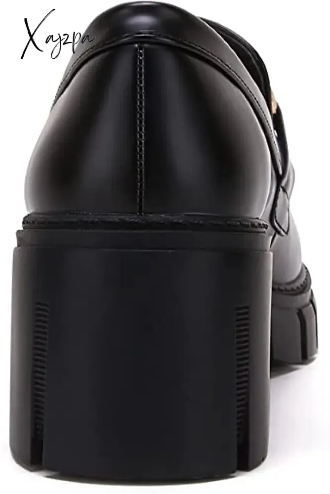 Xajzpa - Women Party Chunky Heel Loafers Comfort Platform Loafers Slip on Lug Sole Shoes
