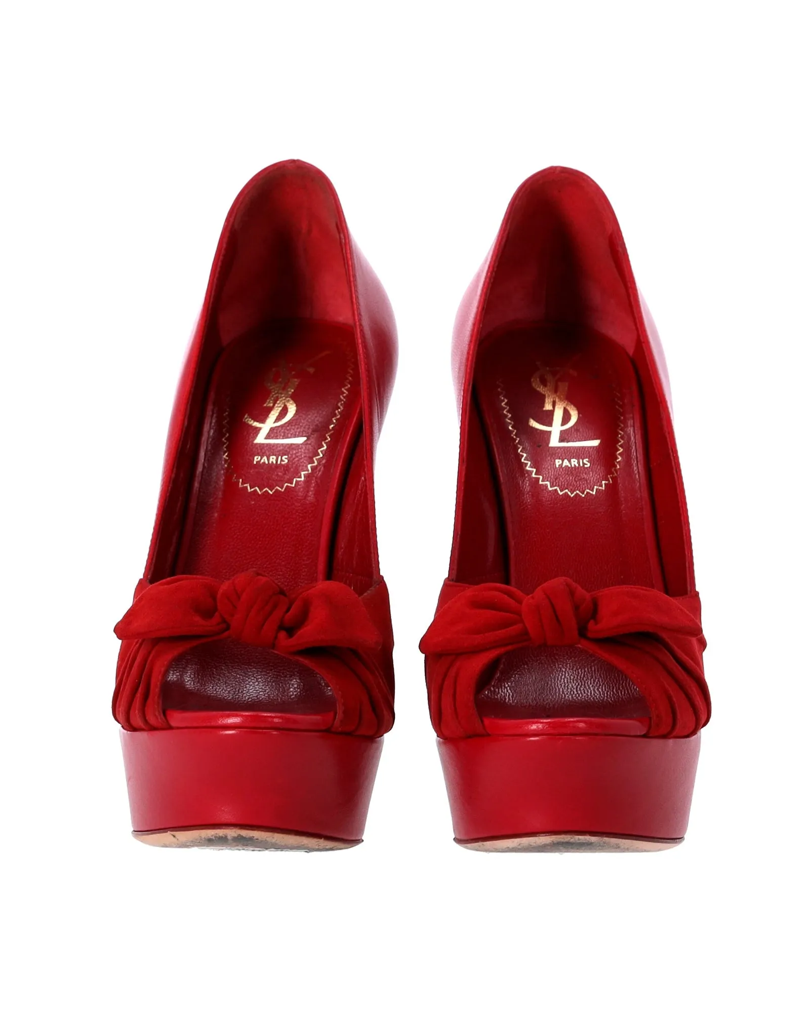 Yves Saint Laurent Palais 105 Bow Pumps in Red Leather