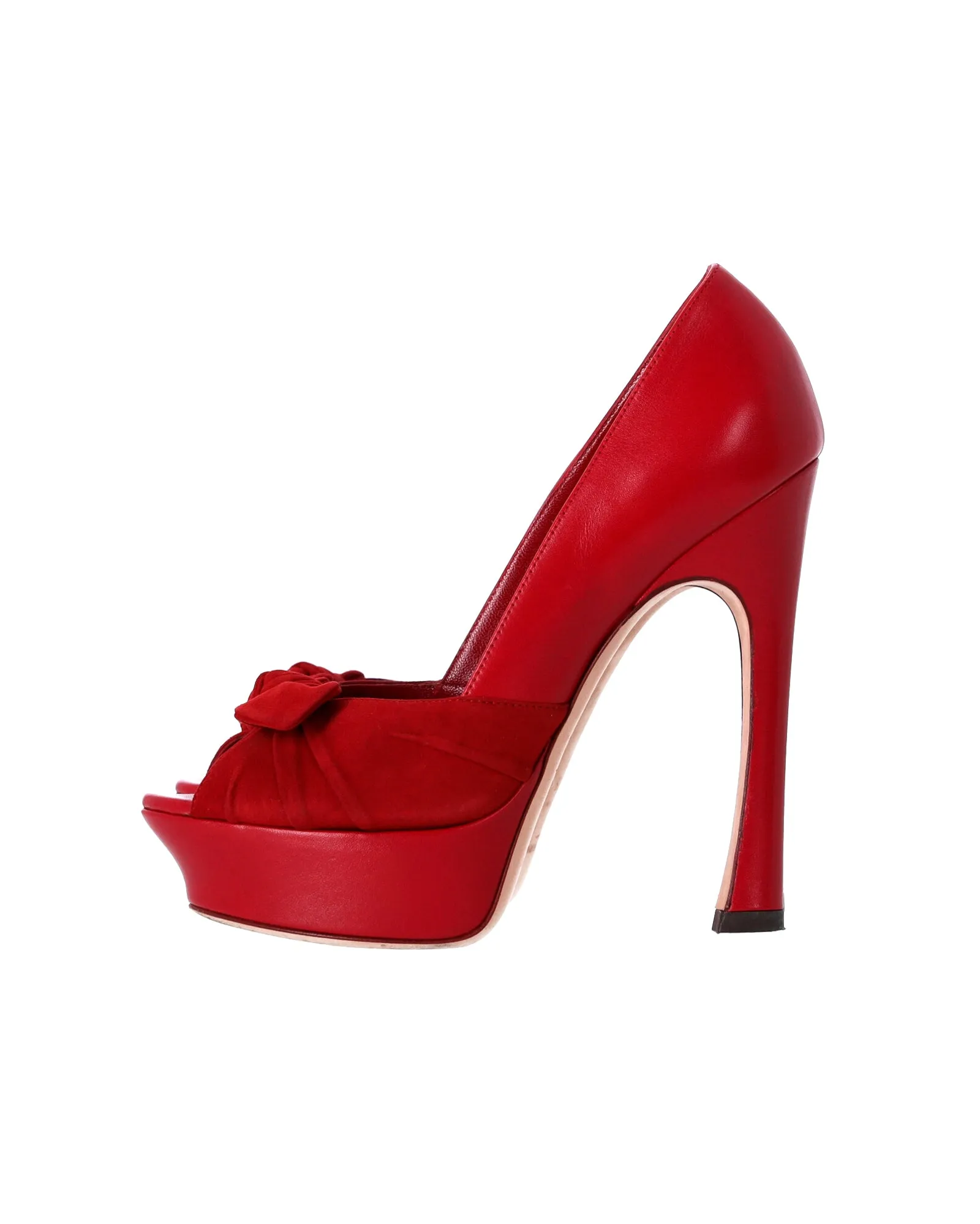 Yves Saint Laurent Palais 105 Bow Pumps in Red Leather