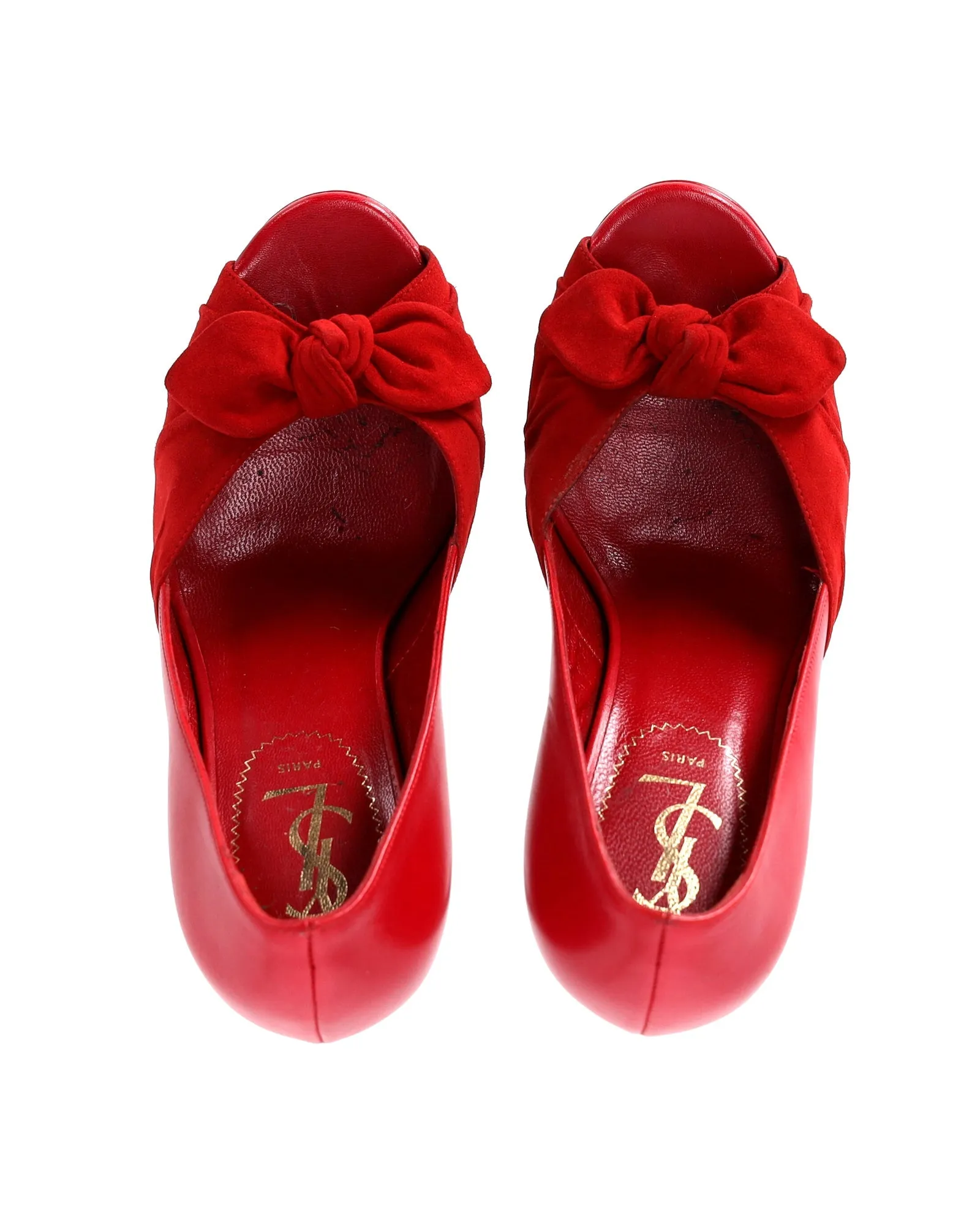 Yves Saint Laurent Palais 105 Bow Pumps in Red Leather